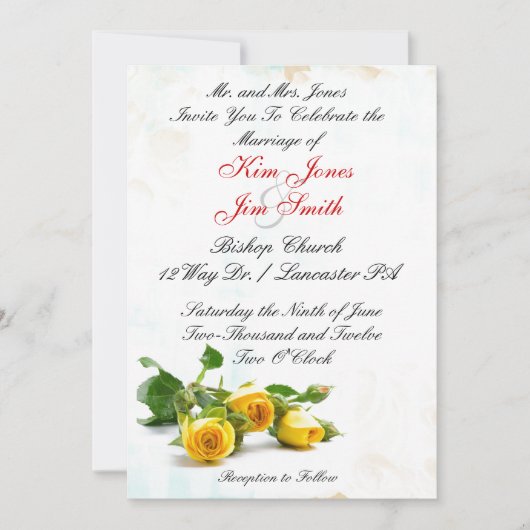 Uitnodigingen voor de bruiloft van gele rozen (Voorkant)