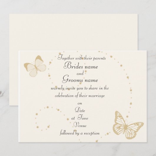 Uitnodigingen voor de bruiloft van het thema Gold (Voorkant / Achterkant)