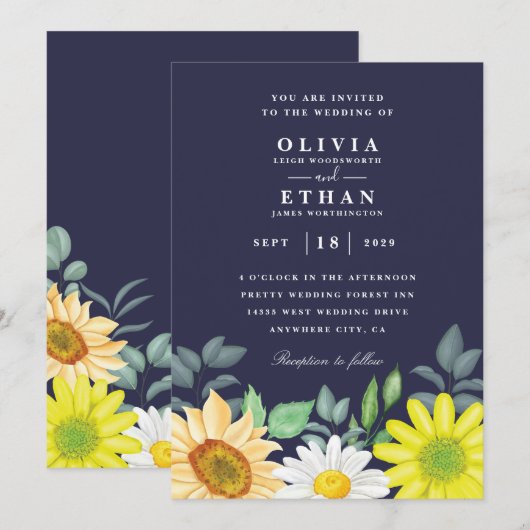 Uitnodigingen voor de bruiloft van koninklijk blau (Voorkant / Achterkant)