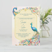 Uitnodigingen voor de bruiloft van Peacock Indian (Staand voorkant)