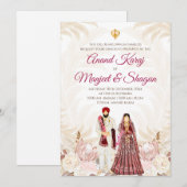 Uitnodigingen voor de bruiloft van Punjabi en kaar (Voorkant / Achterkant)
