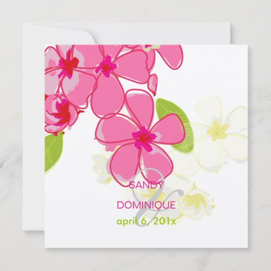 Uitnodigingen voor de bruiloft van roze plumerias (Voorkant)