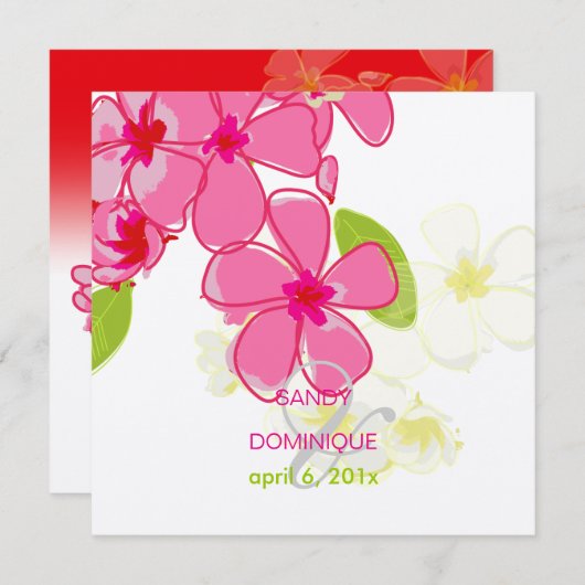 Uitnodigingen voor de bruiloft van roze plumerias (Voorkant / Achterkant)