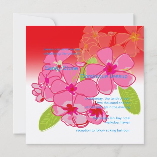 Uitnodigingen voor de bruiloft van roze plumerias (Achterkant)