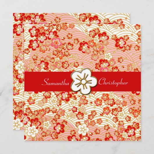 Uitnodigingen voor de bruiloft van Sakura Chirimen (Voorkant / Achterkant)