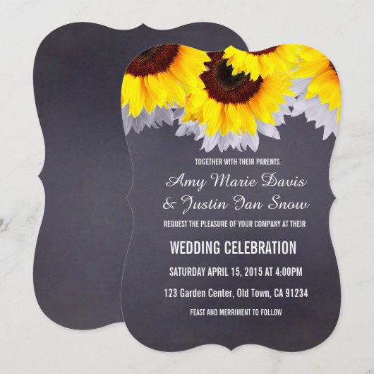 Uitnodigingen voor de bruiloft van zonnebloemkool2 (Voorkant / Achterkant)