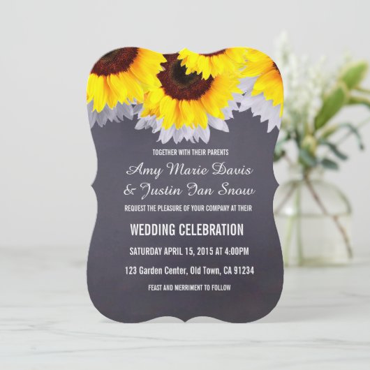 Uitnodigingen voor de bruiloft van zonnebloemkool2 (Staand voorkant)