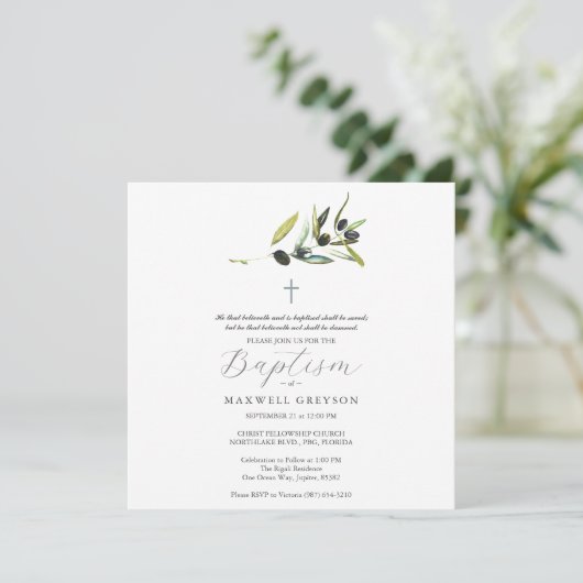 Uitnodigingen voor de doop Religious Olive Branch  (Staand voorkant)