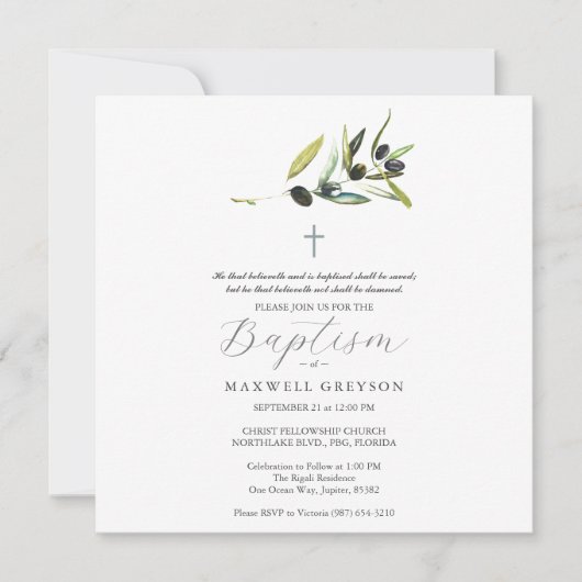 Uitnodigingen voor de doop Religious Olive Branch  (Voorkant)