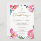 Uitnodigingen voor de doop | Roze pioenen (Voorkant)