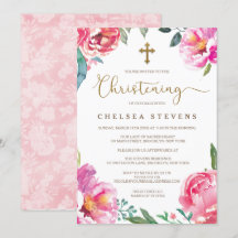 Uitnodigingen voor de doop | Roze pioenen