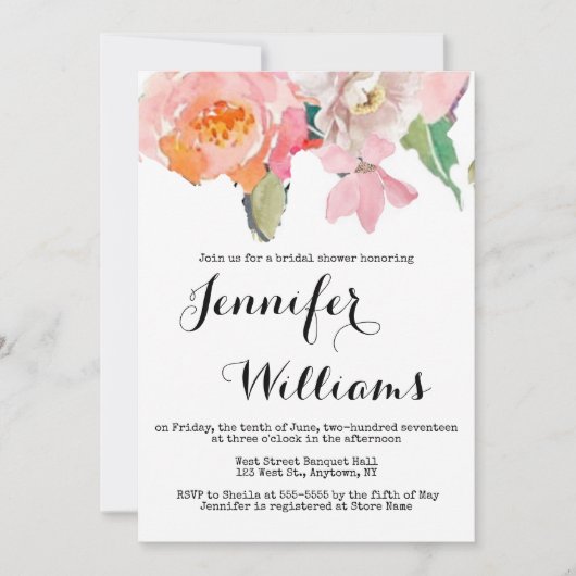 Uitnodigingen voor de douche van de roze floral br (Voorkant)