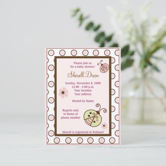 Uitnodigingen voor de douche van Lullabye Ladybug (Staand voorkant)