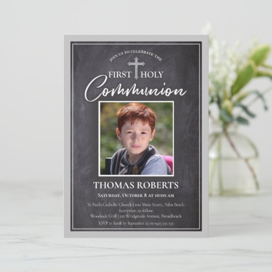 Uitnodigingen voor de eerste communie | Krijtbord  (Staand voorkant)