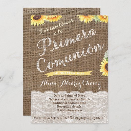 Uitnodigingen voor de Eerste Communie van een Spaa (Voorkant / Achterkant)