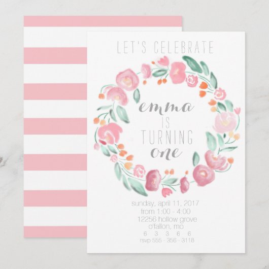 Uitnodigingen voor de eerste verjaardag van Little (Voorkant / Achterkant)