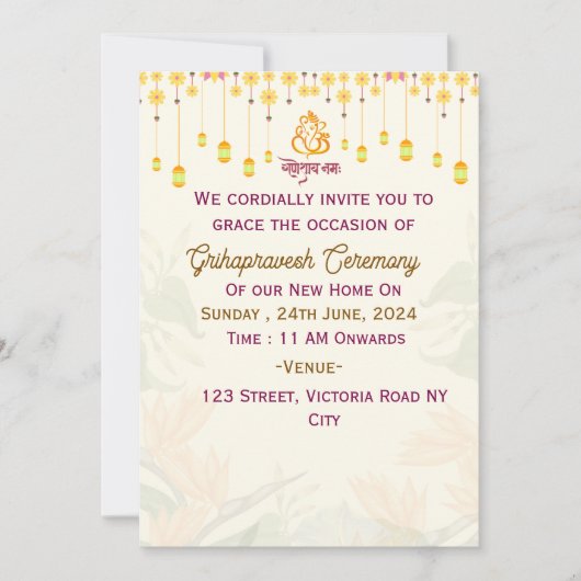 Uitnodigingen voor de Grihapravesh-ceremonie (Voorkant)