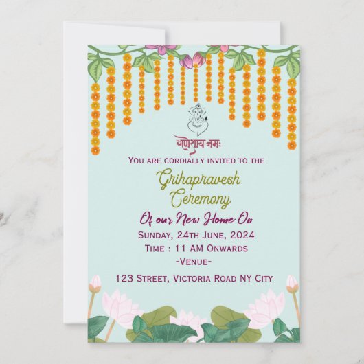 Uitnodigingen voor de Grihapravesh-ceremonie (Voorkant)