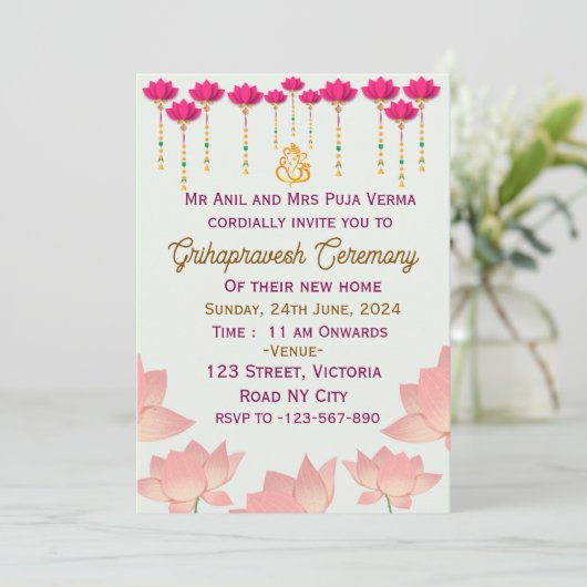 Uitnodigingen voor de Grihapravesh-ceremonie (Staand voorkant)