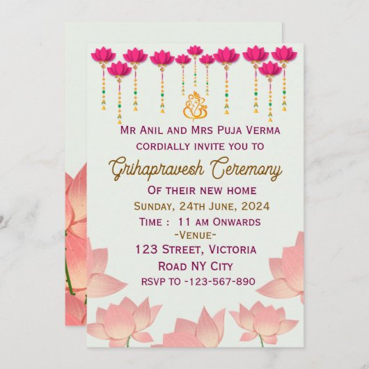 Uitnodigingen voor de Grihapravesh-ceremonie (Voorkant / Achterkant)