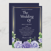 uitnodigingen voor de groenmarine en paarse bruilo (Voorkant / Achterkant)