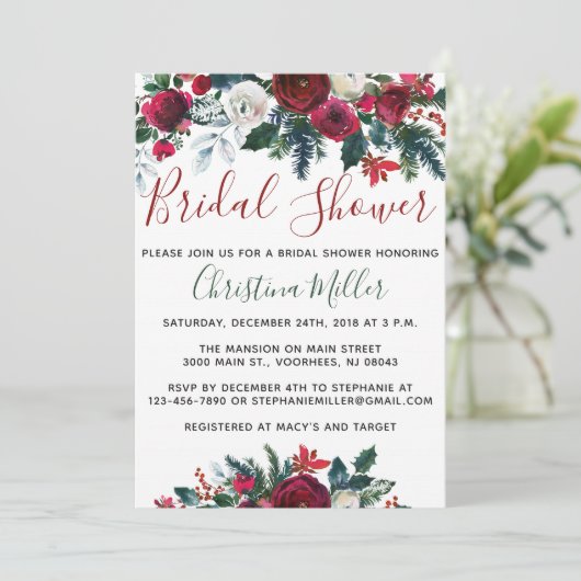 Uitnodigingen voor de kerstbruidsdouche - Vakantie (Staand voorkant)