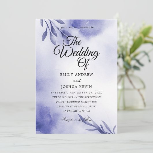 Uitnodigingen voor de legante marine en paarse bru (Staand voorkant)