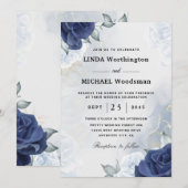 Uitnodigingen voor de marinebloemige bruiloft (Voorkant / Achterkant)