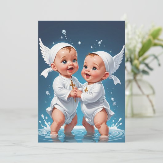 Uitnodigingen voor de moderne tweelingdoop (Staand voorkant)
