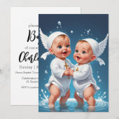 Uitnodigingen voor de moderne tweelingdoop (Voorkant / Achterkant)