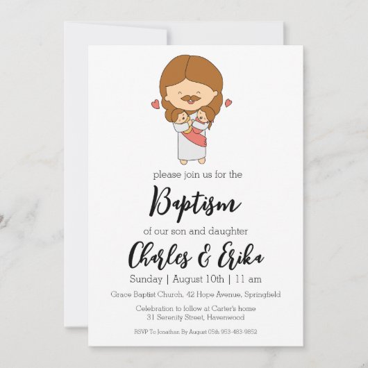 Uitnodigingen voor de moderne tweelingdoop (Voorkant)