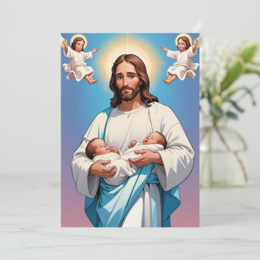 Uitnodigingen voor de moderne tweelingdoop (Staand voorkant)