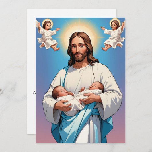 Uitnodigingen voor de moderne tweelingdoop (Voorkant / Achterkant)