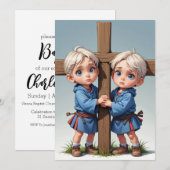 Uitnodigingen voor de moderne tweelingdoop (Voorkant / Achterkant)