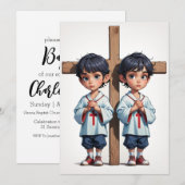 Uitnodigingen voor de moderne tweelingdoop (Voorkant / Achterkant)