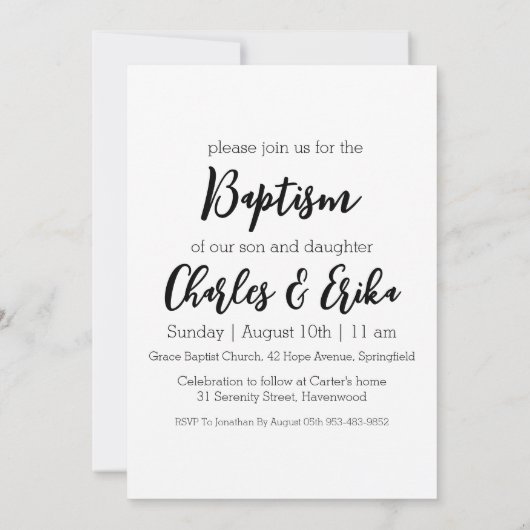 Uitnodigingen voor de moderne tweelingdoop (Achterkant)