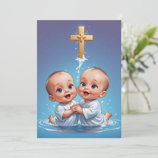 Uitnodigingen voor de moderne tweelingdoop (Staand voorkant)