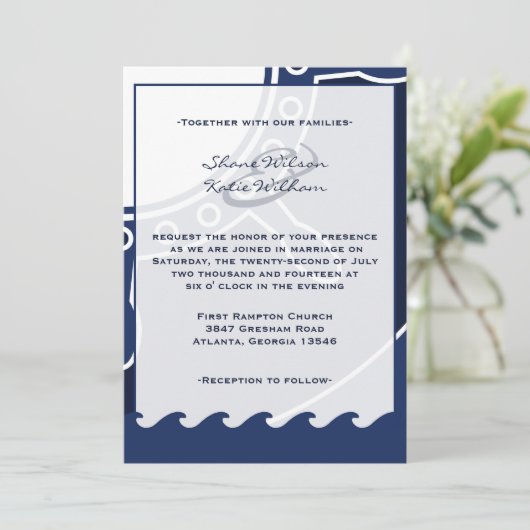 Uitnodigingen voor de Nautische marineblauwe en wi (Staand voorkant)