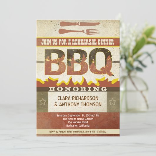 Uitnodigingen voor de repetitiediner barbeque (Staand voorkant)