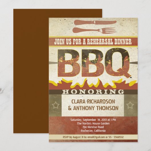 Uitnodigingen voor de repetitiediner barbeque (Voorkant / Achterkant)