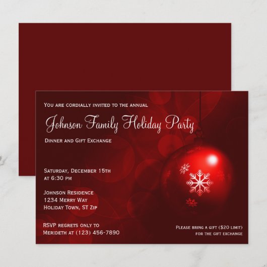 Uitnodigingen voor de Rode Kerstfeestdag (Voorkant / Achterkant)