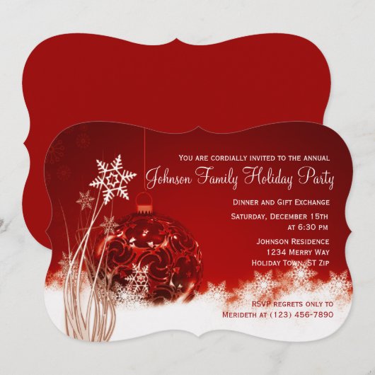 Uitnodigingen voor de Rode Kerstfeestdag (Voorkant / Achterkant)