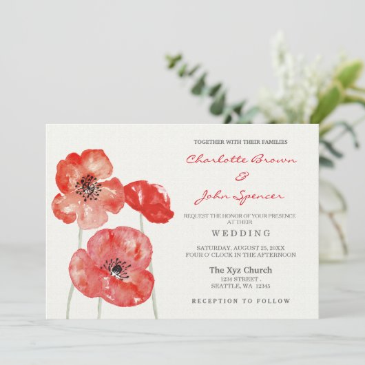 Uitnodigingen voor de Rode Poppy-bruiloft (Staand voorkant)