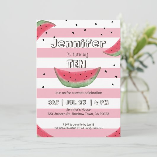 Uitnodigingen voor de roze watermeloen (Staand voorkant)