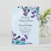uitnodigingen voor de sky blue en paarse bruiloft (Staand voorkant)