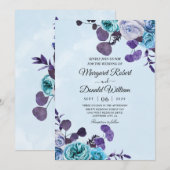 uitnodigingen voor de sky blue en paarse bruiloft (Voorkant / Achterkant)