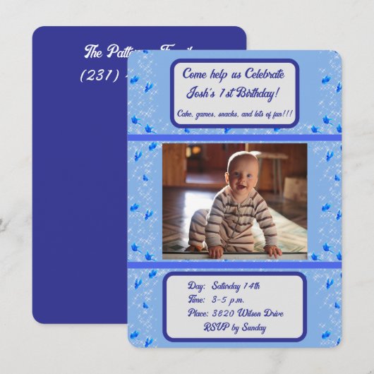 Uitnodigingen voor de verjaardag van de baby (Voorkant / Achterkant)