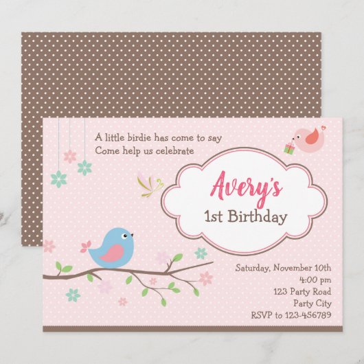 Uitnodigingen voor de verjaardag van vogels (geper (Voorkant / Achterkant)