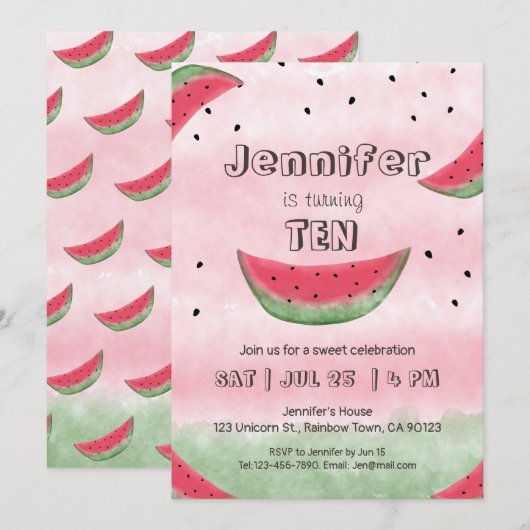 Uitnodigingen voor de verjaardag van Watermelon (Voorkant / Achterkant)