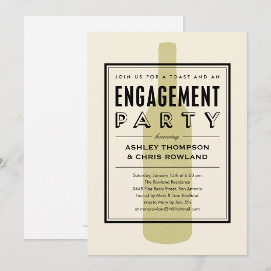 Uitnodigingen voor de Wine Bottle Engagement Party (Voorkant / Achterkant)